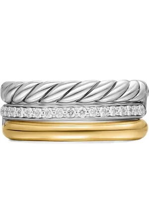David Yurman DY Mercer® Three Row 18kt Gelbgold- und Sterlingsilberring mit Diamanten