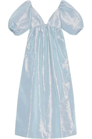 Ganni Taft-Maxikleid mit Puffärmeln