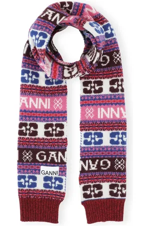 Ganni Intarsien-Schal mit Logo-Applikation