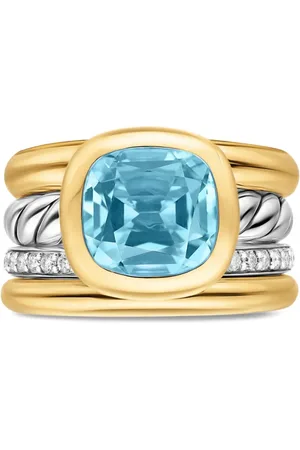 David Yurman 18kt DY Mercer® Four Row Gelbgold- und Sterlingsilberring mit Diamant und Topas