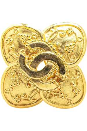 CHANEL 1996 vergoldete CC Clover Brosche