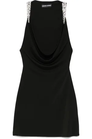 DAVID KOMA Kristallverziertes Minikleid mit Wasserfallausschnitt