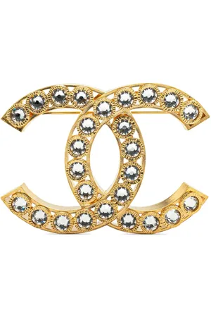 CHANEL 2022 vergoldete CC Strass-Brosche