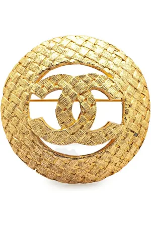CHANEL 1980-1990 vergoldete runde CC Brosche