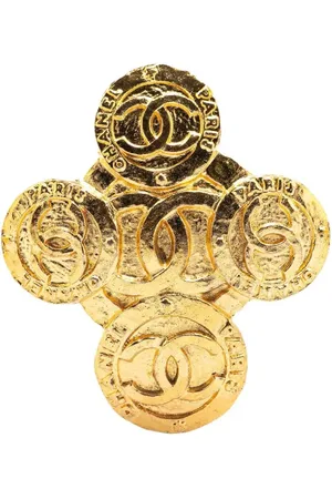 CHANEL 1980-1990 vergoldete CC Clover Brosche