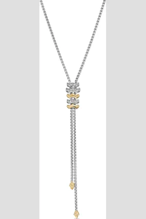 David Yurman 18kt Zig Zag Stax Y Gelbgold- und Sterlingsilberhalskette mit Diamanten