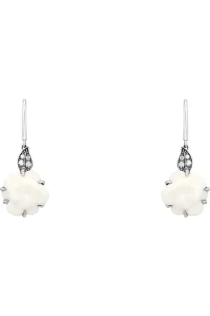 CHANEL White gold agate and diamond camellia earrings