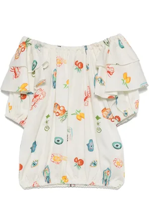 Le pandorine Gerüschte Bluse mit mediterranem Print