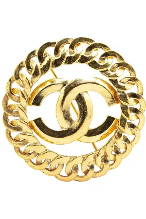 CHANEL 1996 vergoldete runde CC Chain Brosche