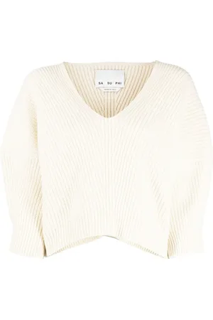 Sa Su Phi Gerippter Pullover mit V-Ausschnitt