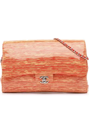 CHANEL 2014 gestreifte CC Flap Clutch aus Lackleder mit Kettenriemen