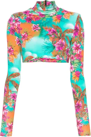 Roberto Cavalli Cropped-Top mit Hawaii-Print