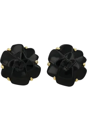 CHANEL 18kt Camellia Gelbgoldohrclips mit Onyx