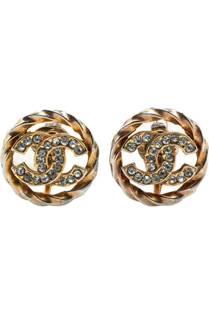 CHANEL 20th Century vergoldete CC Ohrclips mit Strass