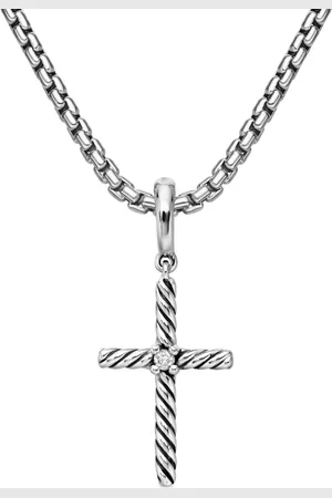 David Yurman Classic Cable Cross Sterlingsilber-Diamantanhänger 24mm