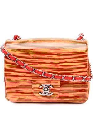 CHANEL 2013-2014 mini rechteckige Classic Single Flap Umhängetasche aus gestreiftem Lackleder