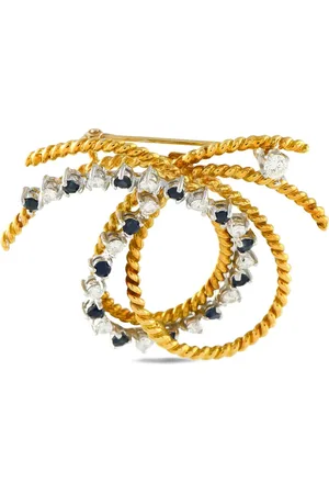 LB Exclusive Pre-owned 18kt Knot Gelbgoldbrosche mit Diamanten und Saphir