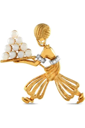 LB Exclusive 18kt Genie Gelbgoldbrosche mit Perlen und Diamanten