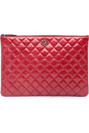 CHANEL 2014 große O Case Clutch aus gestepptem Lackleder