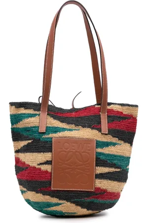 Loewe 2024-2025 mehrfarbige Paulas Ibiza Shigra Basket Tote Bag aus Sisal und Kalbsleder