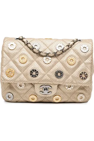 CHANEL 2014-2015 kleine Paris-Dubai Medals Flap Schultertasche aus perforiertem Metallic-Lammleder