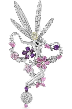 LB Exclusive 18kt Fairy Weißgoldbrosche mit Diamanten und Saphir