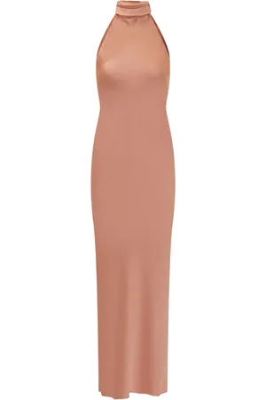 ACTUALEE Satin-Maxikleid mit Stehkragen