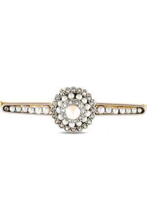 LB Exclusive 14kt Gelbgoldbrosche mit Diamanten und Samenperlen