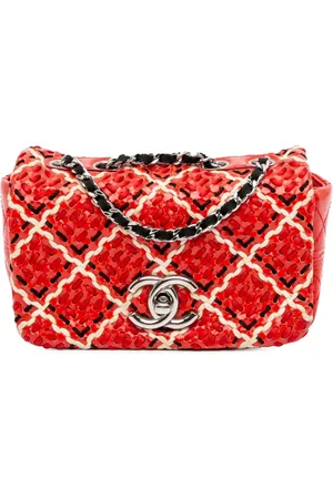 CHANEL 2010-2011 mini CC Full Flap Schultertasche aus Lackleder mit Webmuster