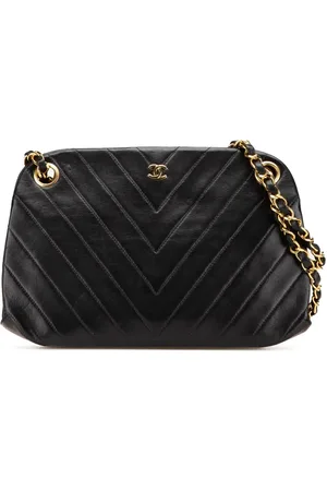 CHANEL 1989-1991 CC Chevron Frame Schultertasche aus Lammleder mit Kettenriemen
