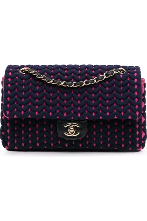CHANEL 2019 mittelgroße Classic Woven Jersey Single Flap Schultertasche