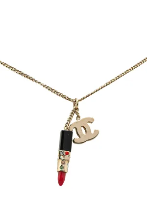 CHANEL 2004 vergoldete Halskette mit CC-Lippenstift-Anhänger