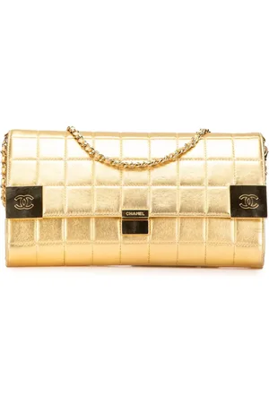 CHANEL 2002-2003 CC Choco Bar Flap Schultertasche aus Metallic-Lammleder