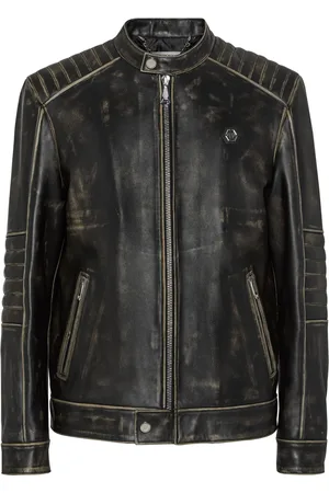 Philipp Plein Leder-Bikerjacke im Used-Look
