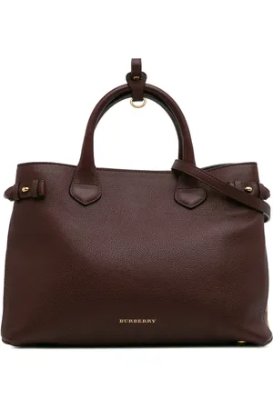 Burberry 2000-2024 mittelgroße Banner Satchel-Tasche aus Leder mit House Check