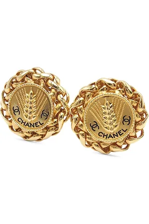 CHANEL 1980-1990 vergoldete CC Wheat Medallion Ohrclips