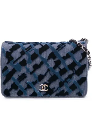 CHANEL 2017-2018 Denim and Velvet Wallet On Chain crossbody bag