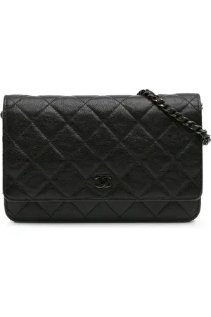 CHANEL 2017-2018 Quilted Crumpled Calfskin So Black Wallet On Chain crossbody bag