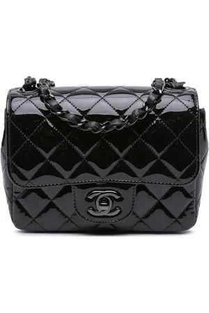 CHANEL 2021-2024 Mini Square Classic Patent So Black Single Flap crossbody bag