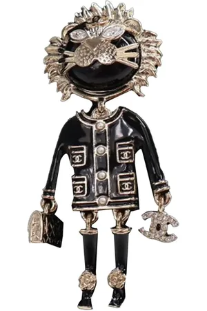 CHANEL 2022 Gold Plated and Enamel Lion CC Brooch costume brooch