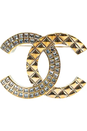CHANEL 2017 Plated Rhinestone CC Quilted Brooch costume brooch