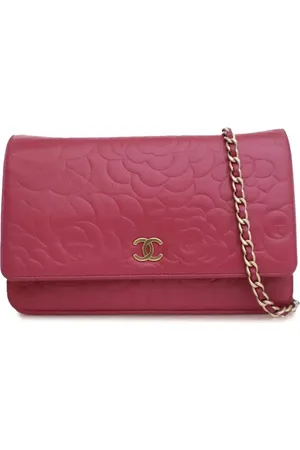 CHANEL 2012 Embossed Lambskin Camellia Wallet On Chain crossbody bag