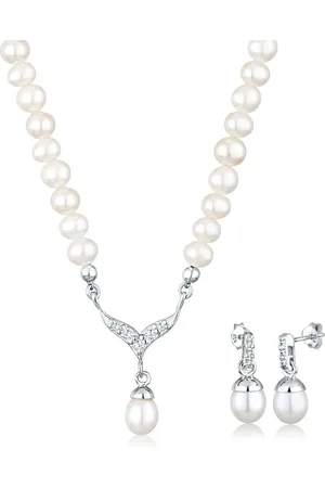 Elli Halsketten - Schmuckset Perle Kristall 925 Silber - Gr. unisize - in Weiß - für Damen