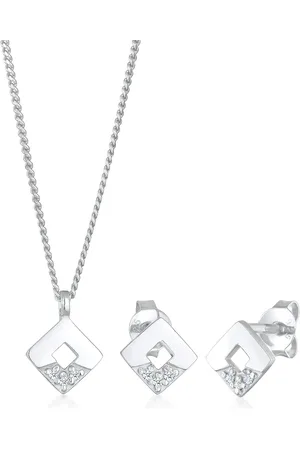 Elli Halsketten - Schmuckset Diamanten (0.045 ct) Geo Design 925 Sil - Gr. unisize - in Silber - für Damen