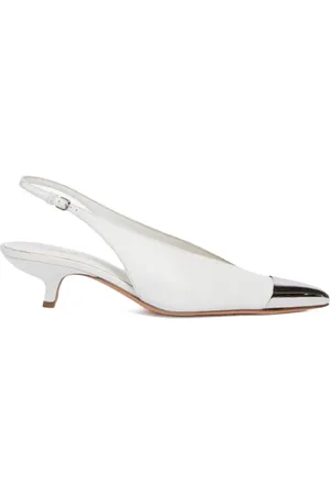 Sportmax Hohe Schuhe - Weiße Kittenheels mit silberner Spitze - Gr. 39 (EU) - in - für Damen