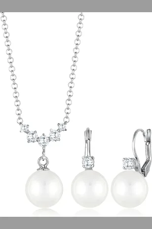 Elli Halsketten - Schmuckset Klassisch Zirkonia Muschelkernperle 925 - Gr. unisize - in Silber - für Damen