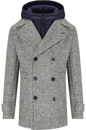 BOB der Bär Iver Melange Grey Double-Breasted Coat - Größe XL