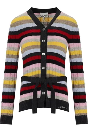 Ganni Multicolor Striped Cardigan With Belt - Größe L