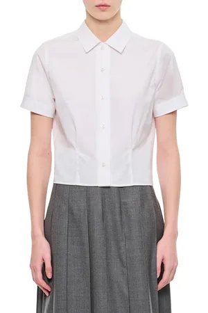 Thom Browne Short Sleeve Tucked Blouse In Poplin - Größe 42