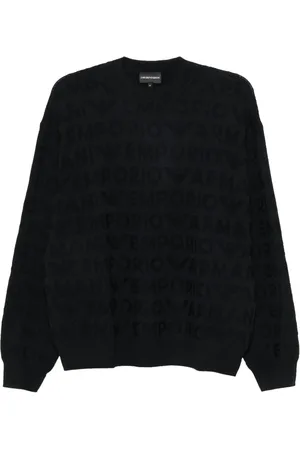 Emporio Armani Navy Blue Monogram Crewneck Jumper - Größe M